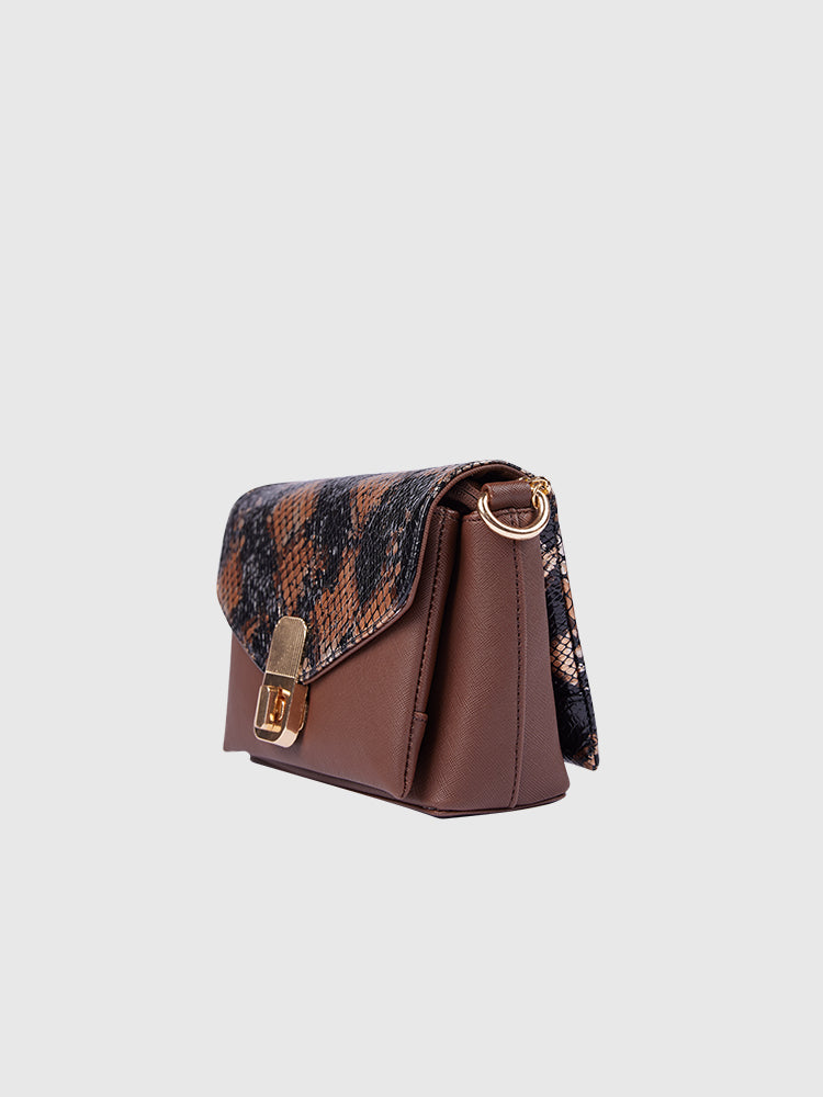 Black & Brown Snake Skin / Saffiano PU Leather Shoulder + Crossbody