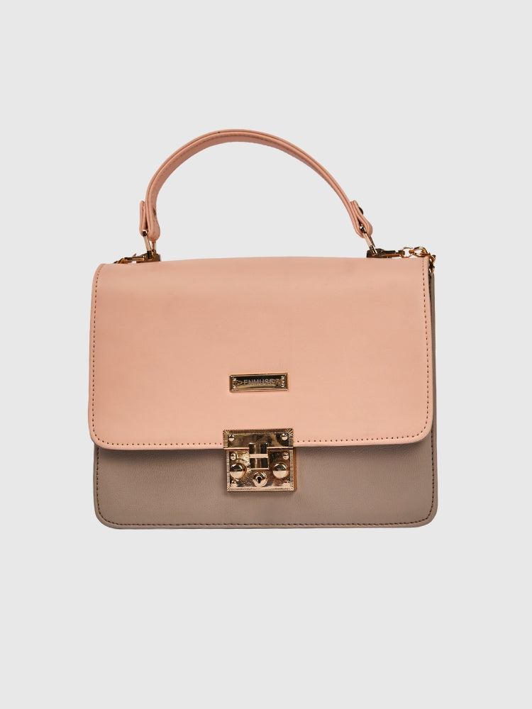 Peach & Beige Casual Grain PU Hand Bag