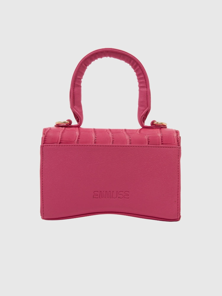 Hot Pink Croco - Saffiano Texture PU Handbag / Crossbody