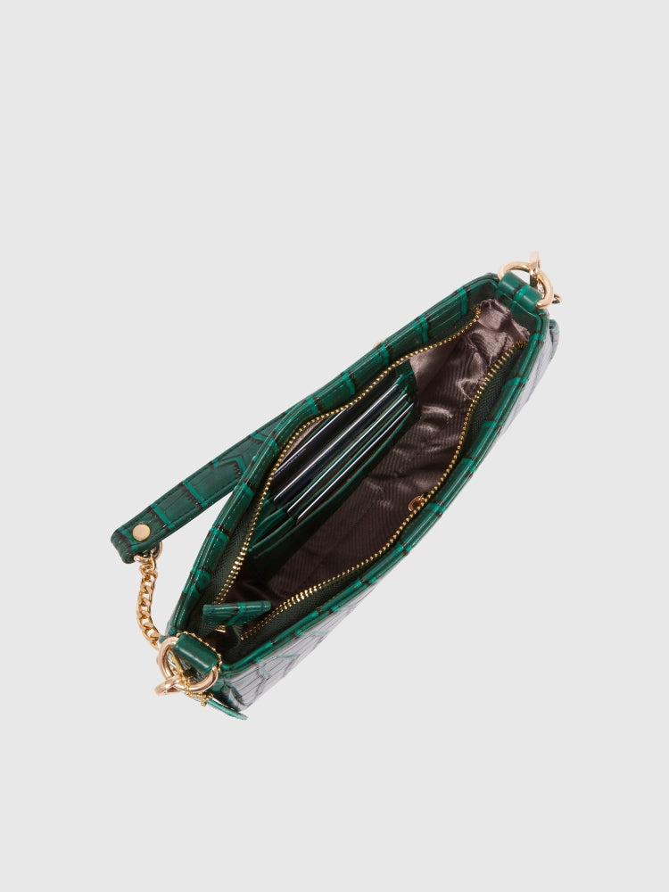 Bottle Green Croco PU Leather Shoulder Bag