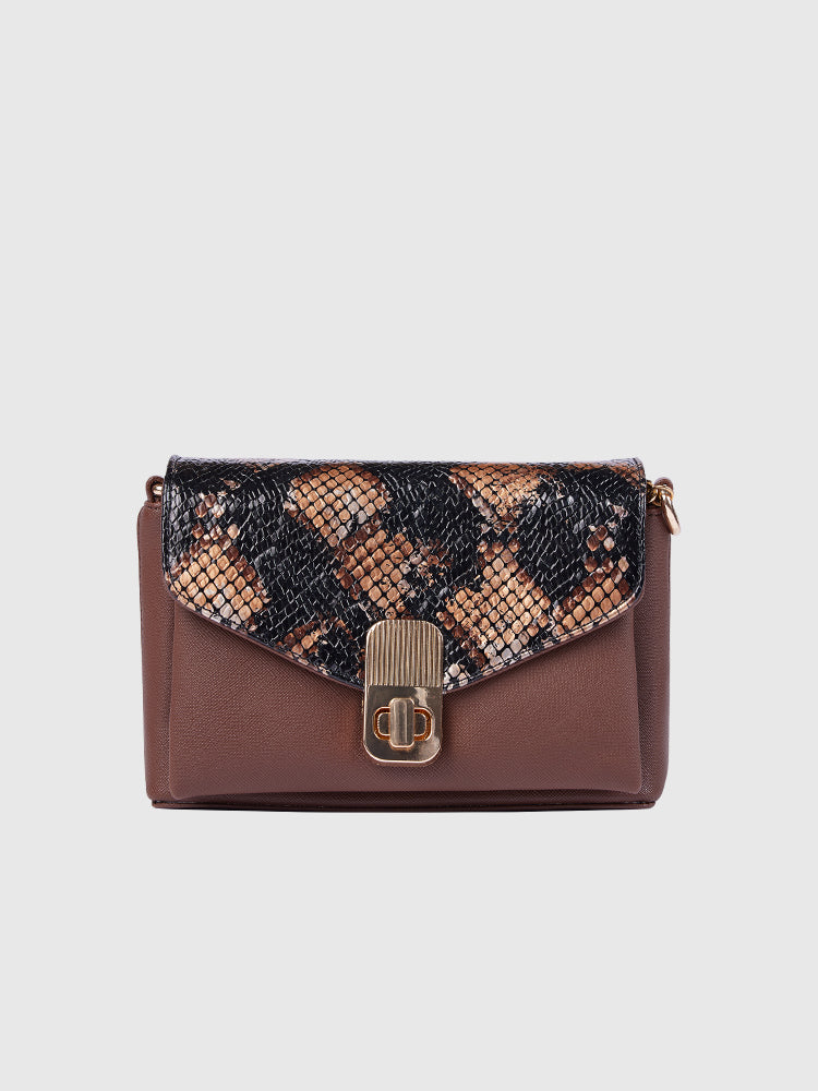 Black & Brown Snake Skin / Saffiano PU Leather Shoulder + Crossbody